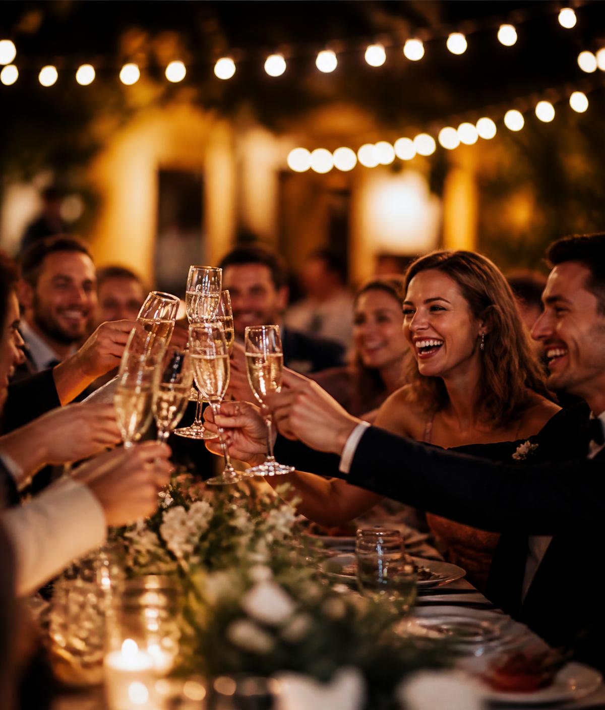 Gäste stossen an einer Feier mit Champagner an